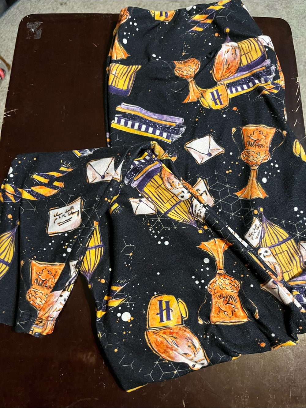 Women’s Black Leggings with Gold & Purple Magical Print